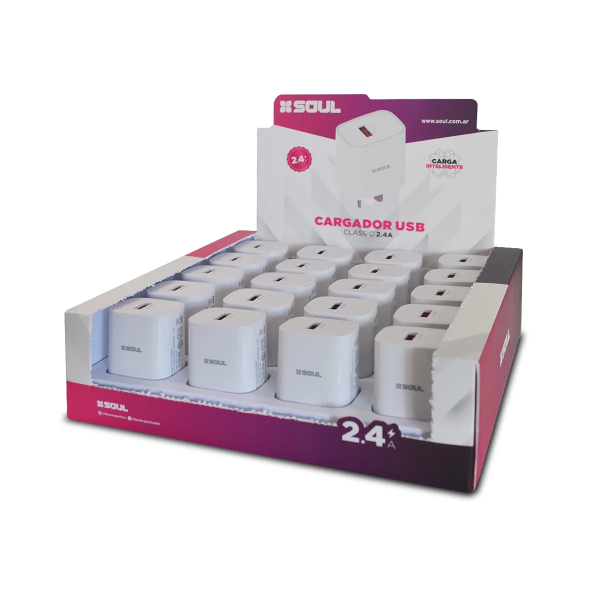 Cargador 220V Soul Box X20 USB X1 2.4A Classic Base