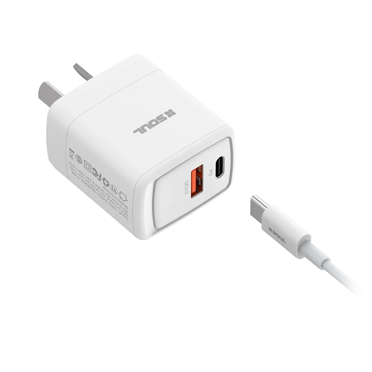 Cargador 220V Soul PD 45W +USB Lightning CVQ-PD45WL