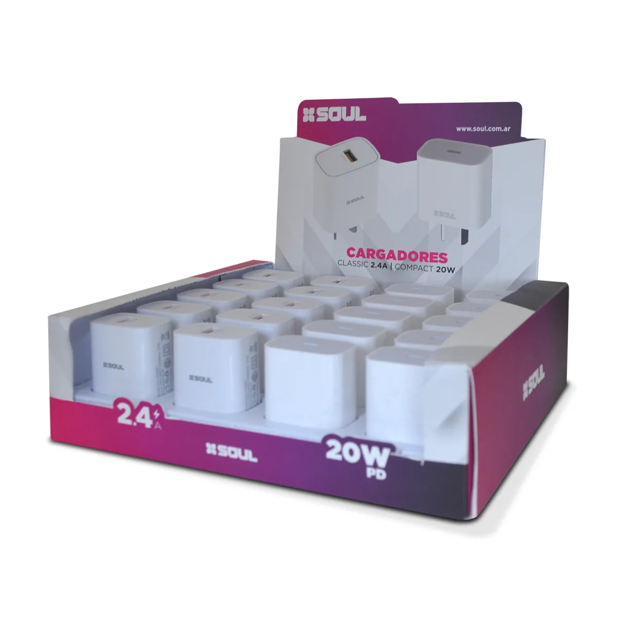 Cargador 220V Soul Box X20 Mix PD 20W+2.4A Base